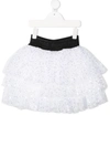 Balmain Kid White And Black Flounced Skirt With Sequins In White