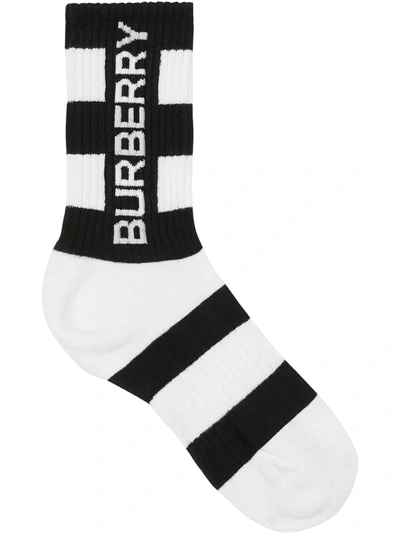 Burberry Striped Rib-knit Logo Socks In White