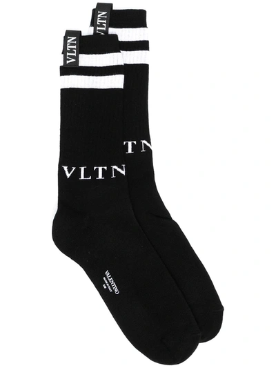 Valentino Logo-embroidered Socks In Black/white