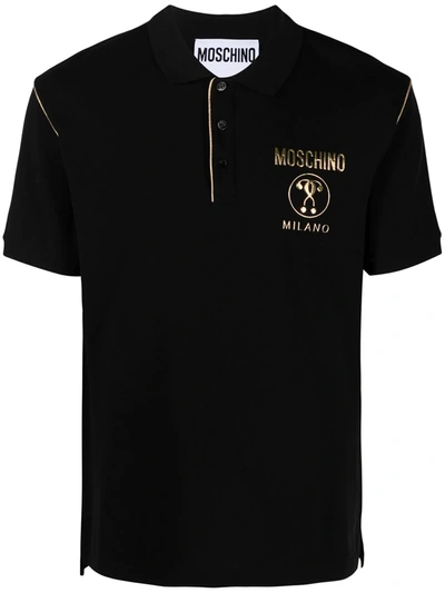 Moschino Pique Polo Shirt Double Question Mark In Black