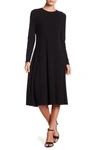 Go Couture Long Sleeve A-line Dress In Black Ribbed