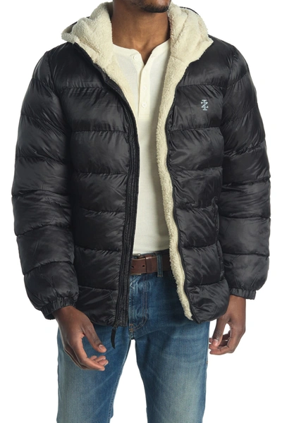 Izod Faux Shearling Lined Quilted Jacket In Black