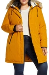 Sam Edelman Faux Fur Trim Short Parka In Mustard