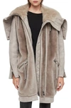 ALLSAINTS STATE LUX SUEDE PARKA WITH GENUINE SHEARLING TRIM,0889059814512