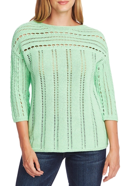 Vince Camuto Boatneck Pointelle Sweater In Pistachio