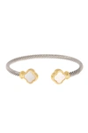 Meshmerise Twisted Cable Mother Of Pearl Cuff Bracelet In Two Tone
