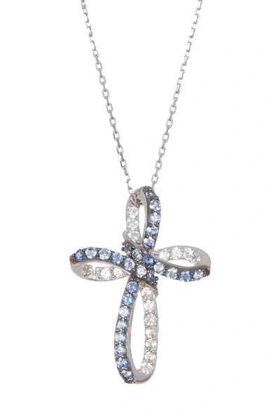 Suzy Levian Sterling Silver Blue Sapphire Cross Pendant Necklace