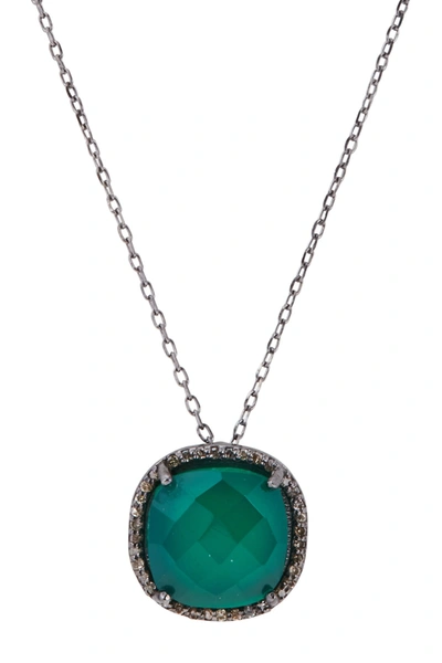 Adornia Fine Lara Green Onyx Cushion Diamond Necklace