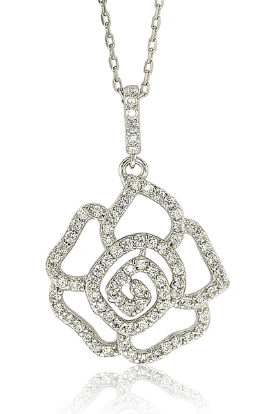 Suzy Levian Sterling Silver Cz Flower Pendant Necklace In White