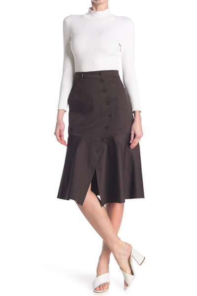 Tibi Dominic Flare Twill Skirt In Brown