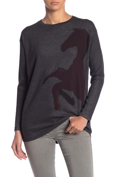 Go Couture Crew Neck Tunic Sweater In Charcoal Digital Horse