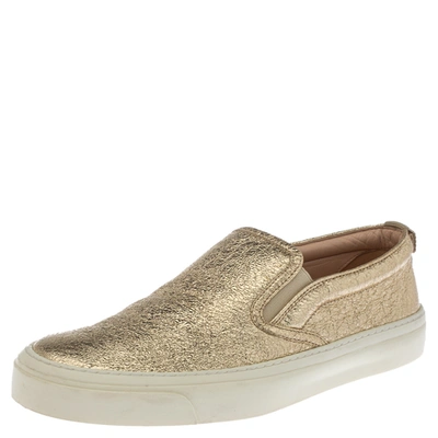Pre-owned Gucci Metallic Gold Foil Leather Slip On Sneakers Size 37
