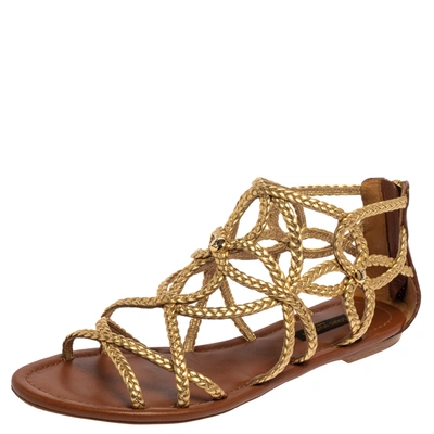 Pre-owned Louis Vuitton Metallic Gold Braided Leather Gladiator Flat Sandals Size 36