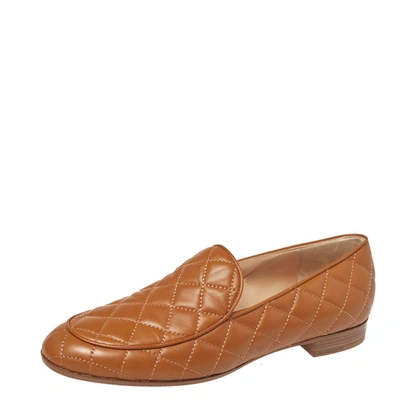 Pre-owned Gianvito Rossi Tan Quilted Leather Marcel Driver Loafers Size 39