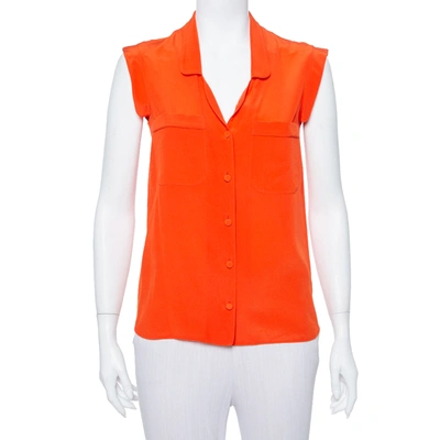 Pre-owned Gucci Orange Silk Sleeveless Shirt S