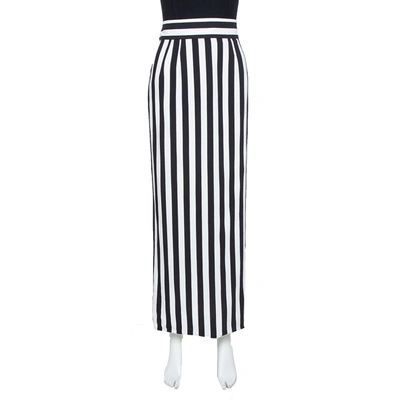 Pre-owned Dolce & Gabbana Monochrome Striped Crepe Maxi Skirt L In Black