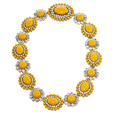 Pre-owned Miu Miu Yellow Crystal Embellished Floral Choker Necklace