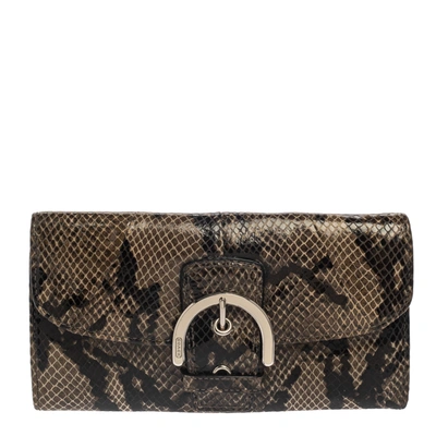 Pre-owned Coach Brown/black Python Embossed Leather Soho Continental Wallet
