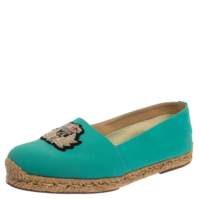 Pre-owned Christian Louboutin Turquoise Blue Canvas Nanou Crest Espadrilles Size 40