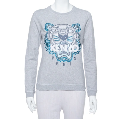 Pre-owned Kenzo Grey Tiger Motif Embroidered Cotton Sweatshirt M