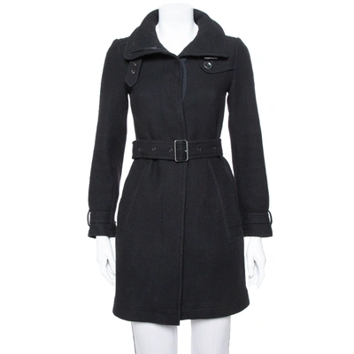 Pre-owned Burberry Brit Black Wool Belted Rushworth Mid Length Coat Xs