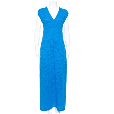 Pre-owned M Missoni Blue Perforated Knit Sleeveless Maxi Dress M