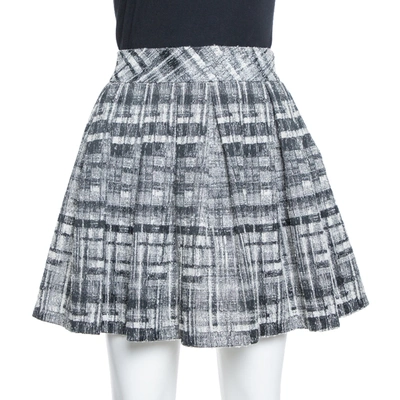 Pre-owned Alice And Olivia Monochrome Textured Lurex Wool Pleated Mini Skirt S In Black
