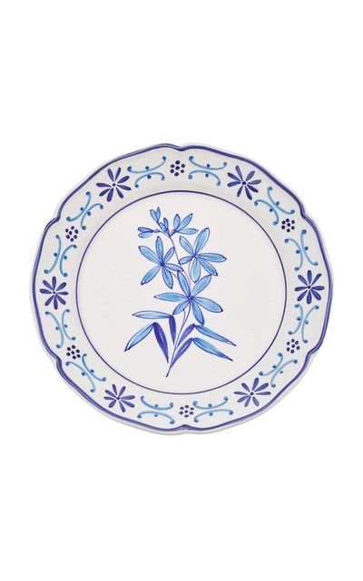 Este Ceramiche For Moda Domus Il Fiore By Moda Domus; Set-of-two Hand-painted Ceramic Dinner Plates In Blue,green