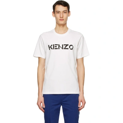 Kenzo Logo Cotton Crewneck T-shirt In White,black