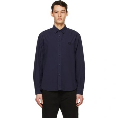 Kenzo Tiger-embroidered Cotton Shirt In Blue