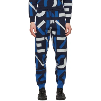 Kenzo Navy Jacquard Monogram Sport Lounge Pants In Blue,grey