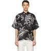 GIVENCHY BLACK SILK FLORAL SCHEMATICS SHORT SLEEVE SHIRT