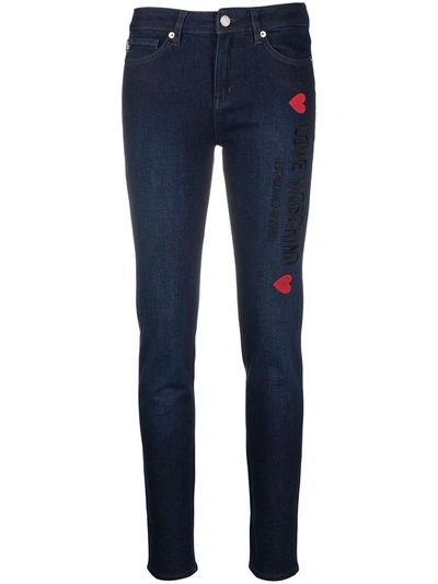 Love Moschino Mid-rise Logo-embroidered Skinny Jeans In Blue