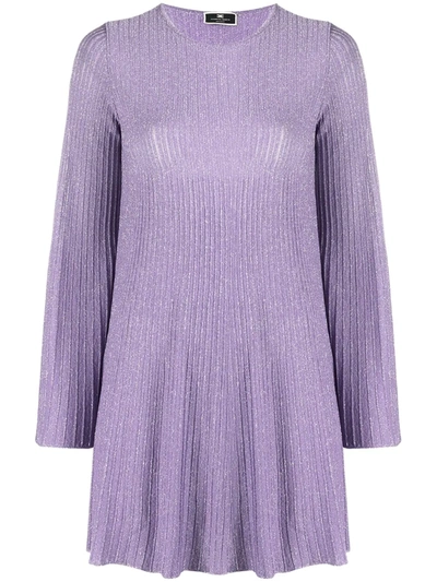 Elisabetta Franchi Ribbed-knit Metallic-threading Dress In Purple