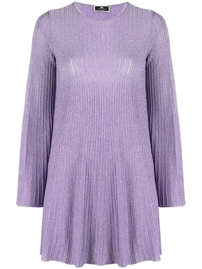 Elisabetta Franchi 金属感织线罗纹针织连衣裙 In Purple