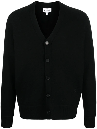 Kenzo Ribbed-edge V-neck Cardigan In Black