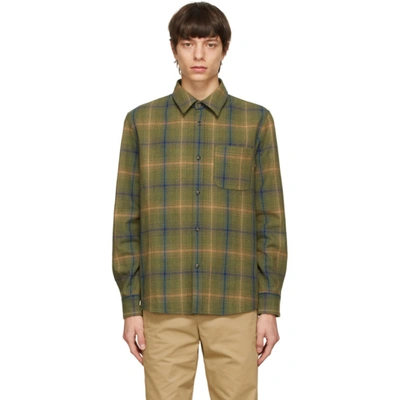Apc Trek Wool Flannel Plaid Shirt Jacket In Green