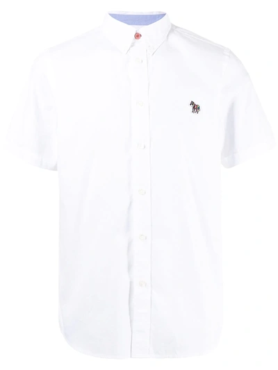 Ps By Paul Smith Zebra-patch Short-sleeved Organic-cotton Shirt In White