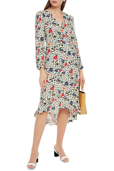 Ba&sh Paloma Wrap-effect Floral-print Crepe Dress In Ecru