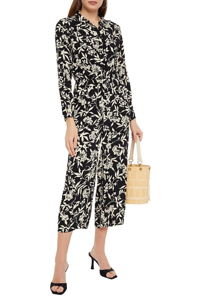 Ba&sh Loni Cropped Floral-print Crepe Jumpsuit In Black