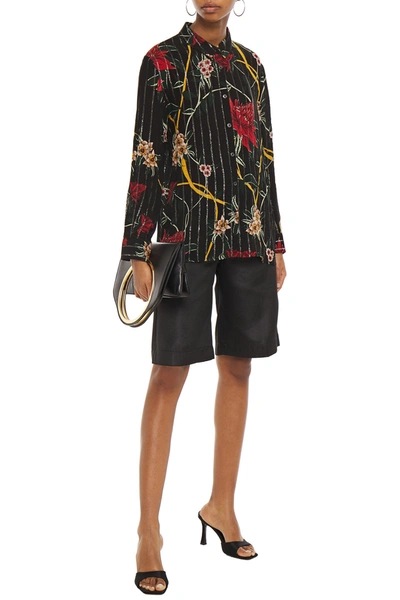 Ba&sh Petunia Floral-print Metallic Jacquard Shirt In Black