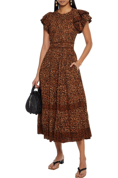 Ulla Johnson Iona Pintucked Leopard-print Cotton-voile Midi Dress In Animal Print