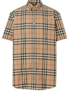 Burberry Cotton Shirt With Checked Pattern And Pockets In Brown