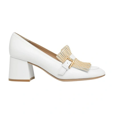 Gianvito Rossi Studded Kiltie Leather Loafer Pumps In White White