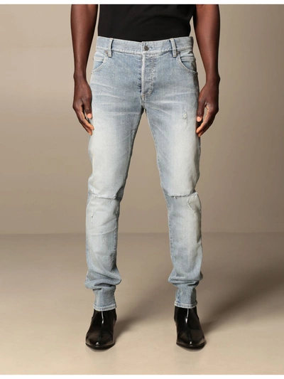 Balmain Jeans In Stretch Denim With Logo In Stone Washed