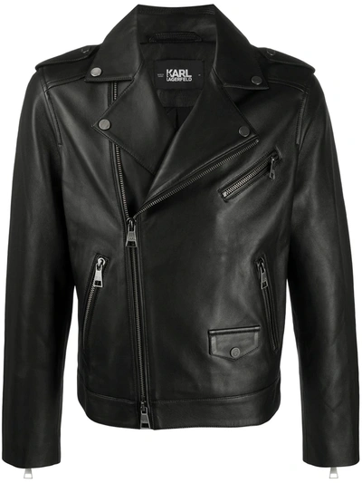 Karl Lagerfeld Ikonic Leather Biker Jacket In 999 Black