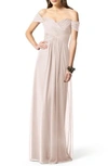 Dessy Collection Off-the-shoulder Cap Sleeve Chiffon Dress In Blush