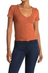 Abound V-neck Button Down Ribbed Knit Top In Rust Clay