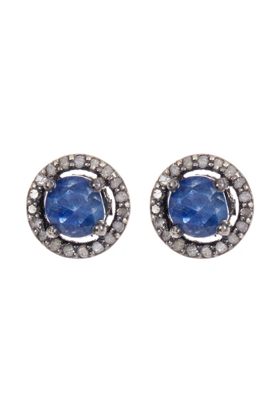 Adornia Sterling Silver Echo Blue Sapphire & Champagne Diamond Halo Stud Earrings