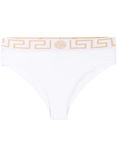 Versace Logo Printed Cotton Briefs In White